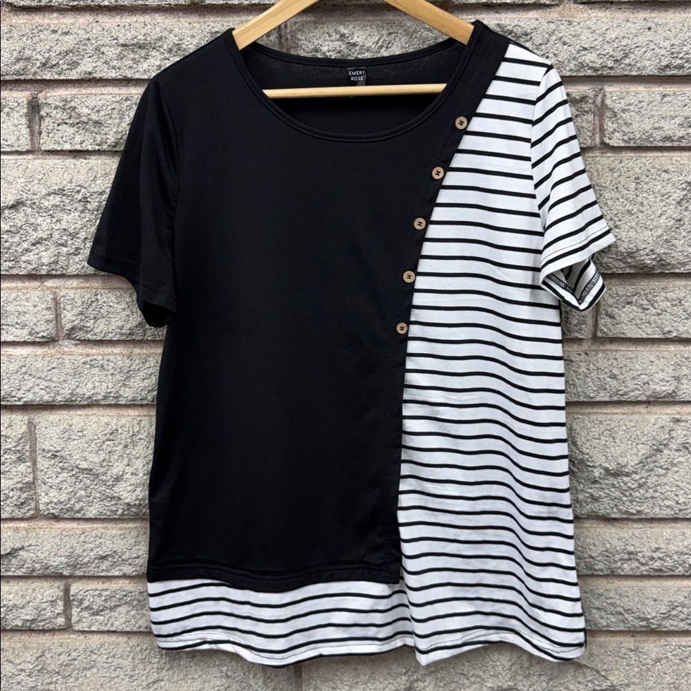 Emery Rose Black And White Stripes Shirt